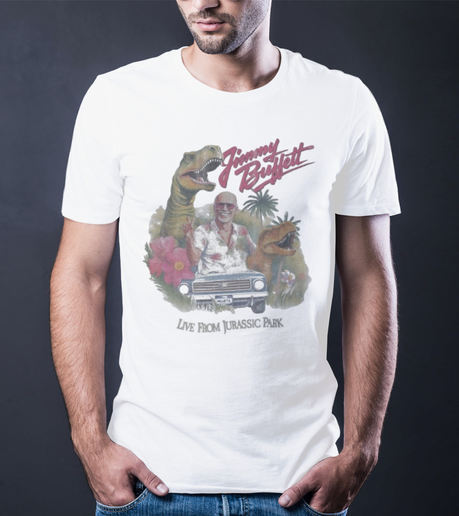 Jimmy Buffett Tropical Dino Adventure With T-Rex And Velociraptor T-Shirt