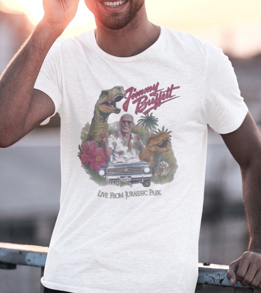 Jimmy Buffett Tropical Dino Adventure With T-Rex And Velociraptor T-Shirt
