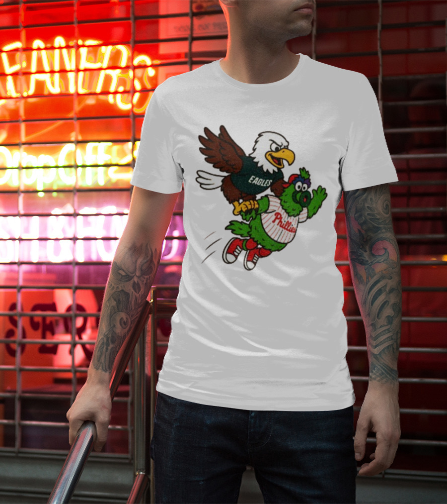 Philadelphia Eagles Swoop And Phillies Phanatic Mascot Team Up Fun T-Shirt