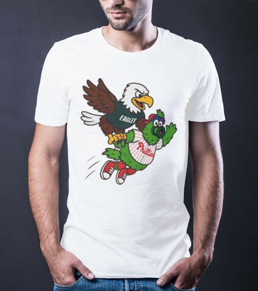 Philadelphia Eagles Swoop And Phillies Phanatic Mascot Team Up Fun T-Shirt