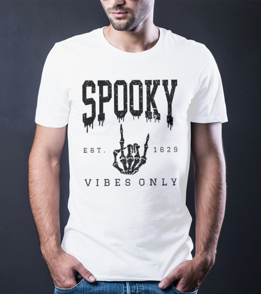 Spooky Vibes Only Skeleton Est 1629 Halloween T-Shirt