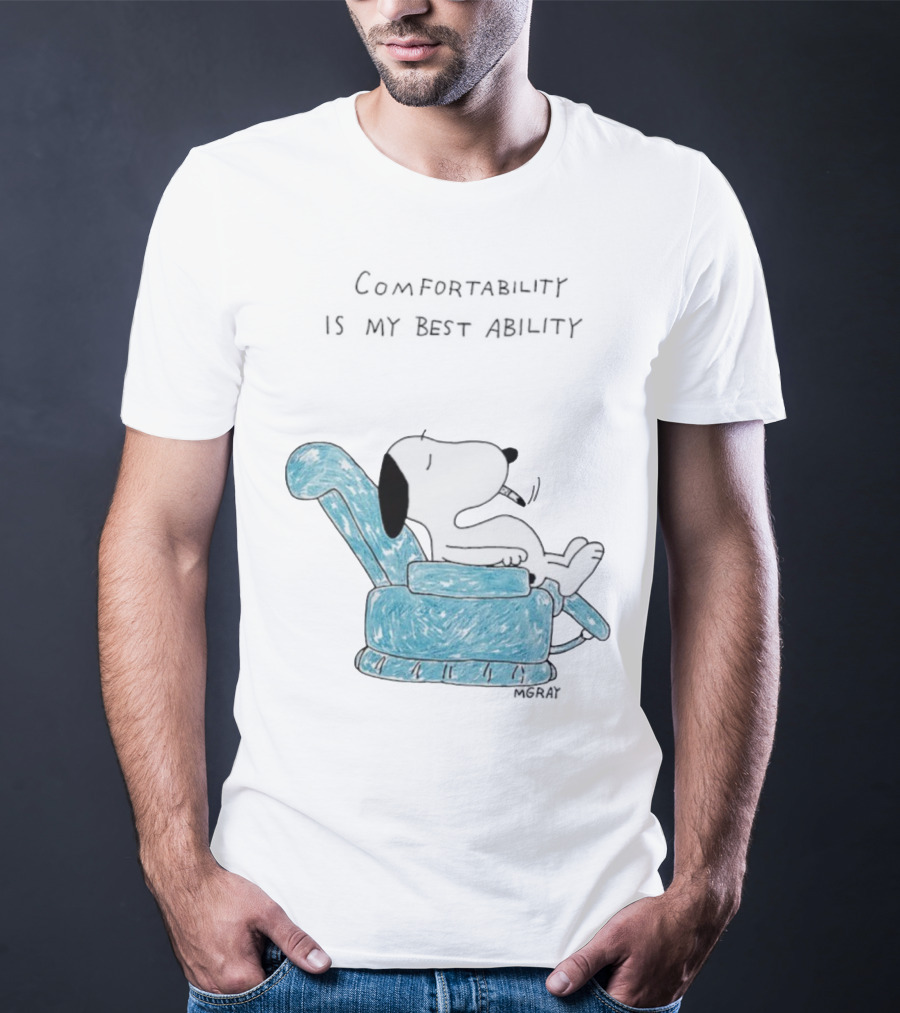 Snoopy Comfortability Is My Best Ability Relaxed Snoopy In Blue Chair T-Shirt