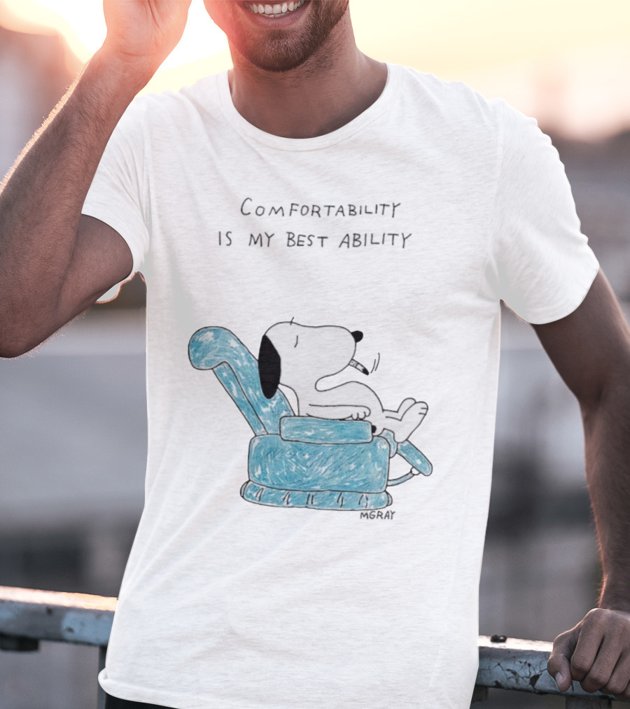 Snoopy Comfortability Is My Best Ability Relaxed Snoopy In Blue Chair T-Shirt