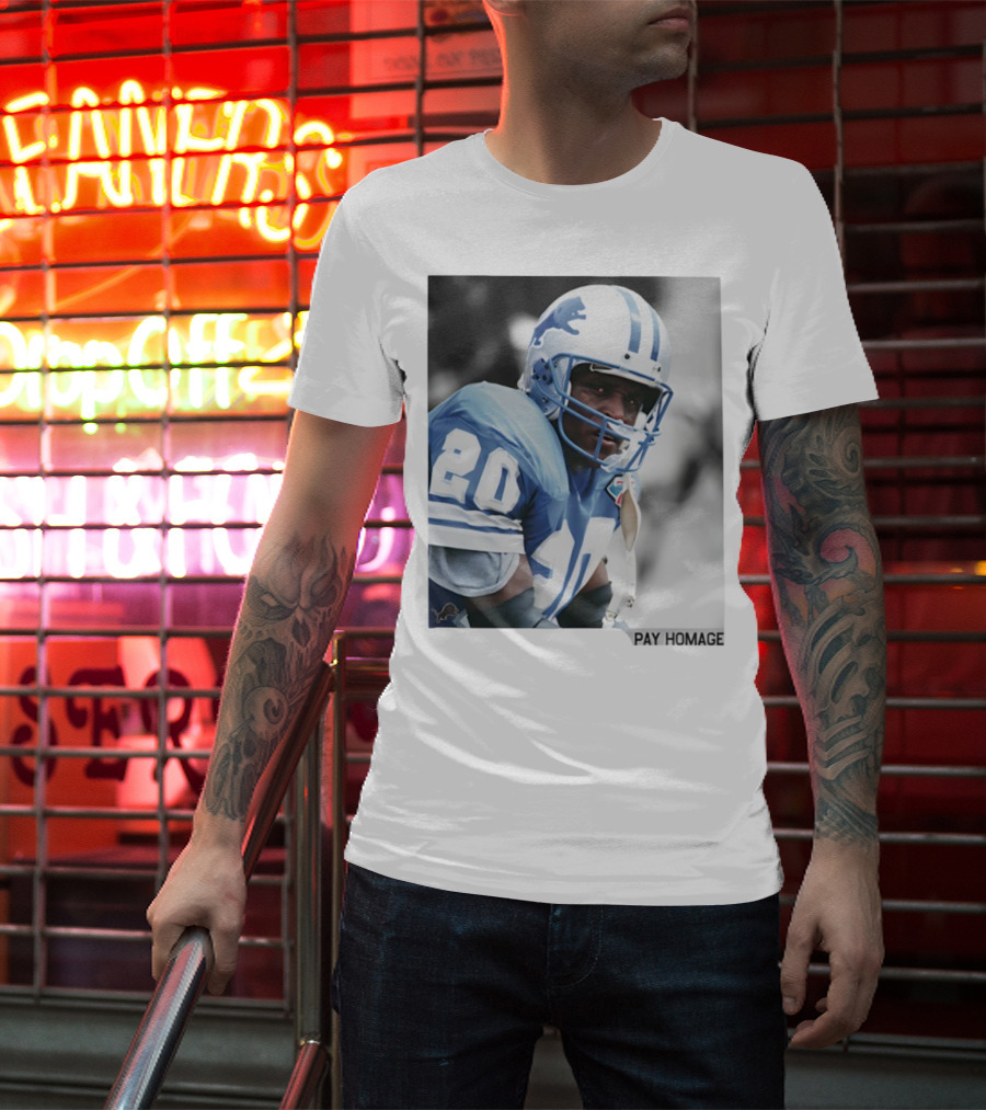 Barry Sanders Detroit Lions Number 20 Pay Homage NFL Player Memorabilia T-Shirt