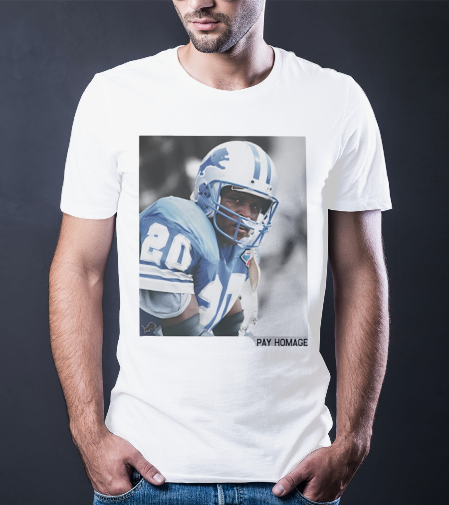 Barry Sanders Detroit Lions Number 20 Pay Homage NFL Player Memorabilia T-Shirt