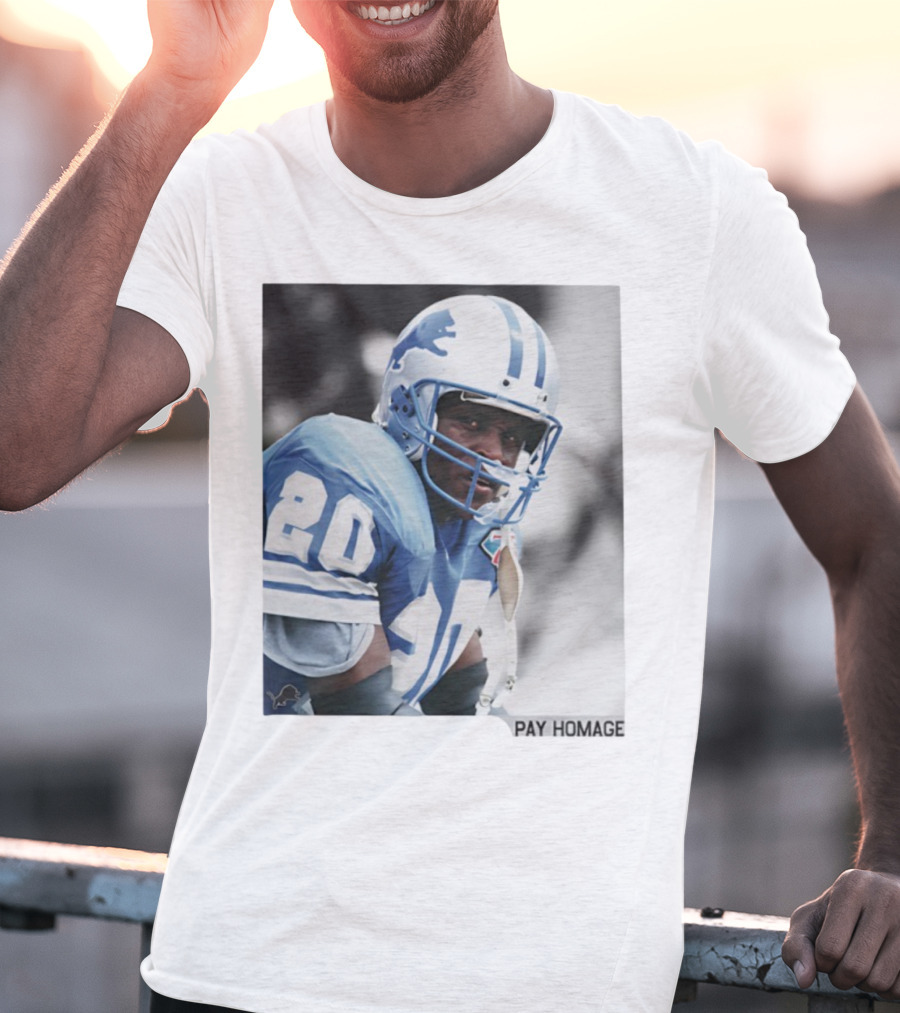 Barry Sanders Detroit Lions Number 20 Pay Homage NFL Player Memorabilia T-Shirt
