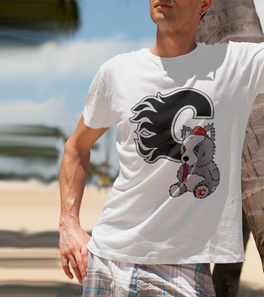 Calgary Flames Harvey The Hound With C Flame Logo T-Shirt