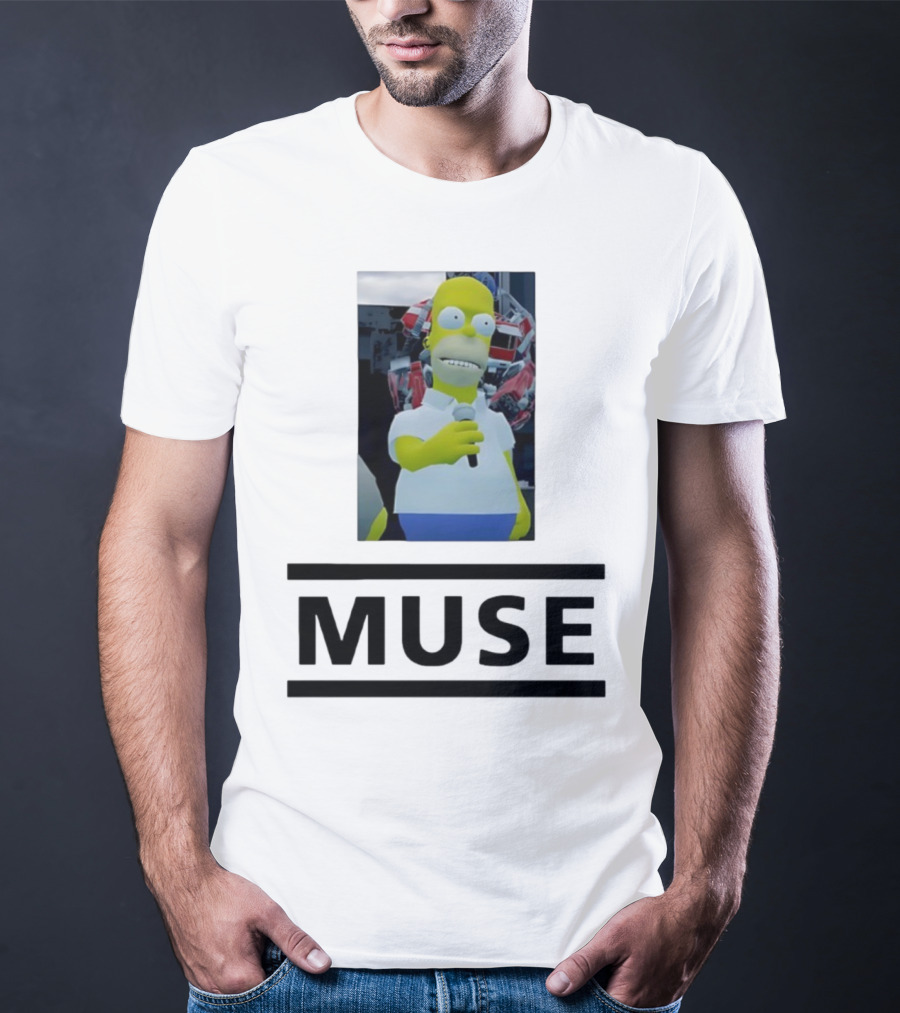 Homer Simpson Holding Microphone Muse Band Crossover T-Shirt
