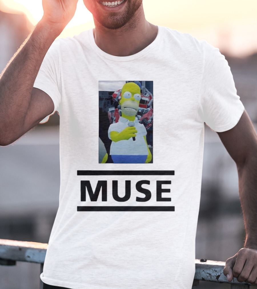Homer Simpson Holding Microphone Muse Band Crossover T-Shirt