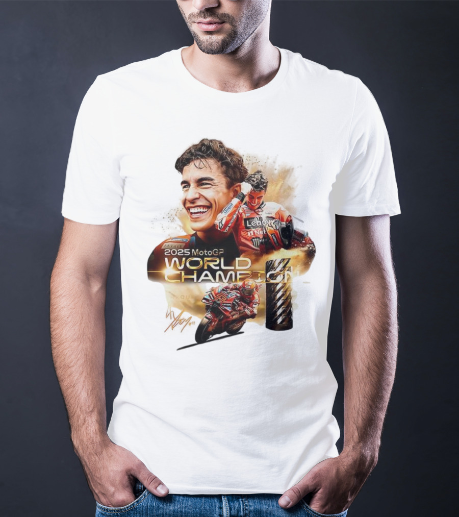 Marc Márquez 2025 MotoGP World Champion Ducati Lenovo Team Grand Prix Signature T-Shirt