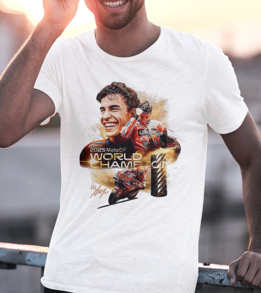 Marc Márquez 2025 MotoGP World Champion Ducati Lenovo Team Grand Prix Signature T-Shirt