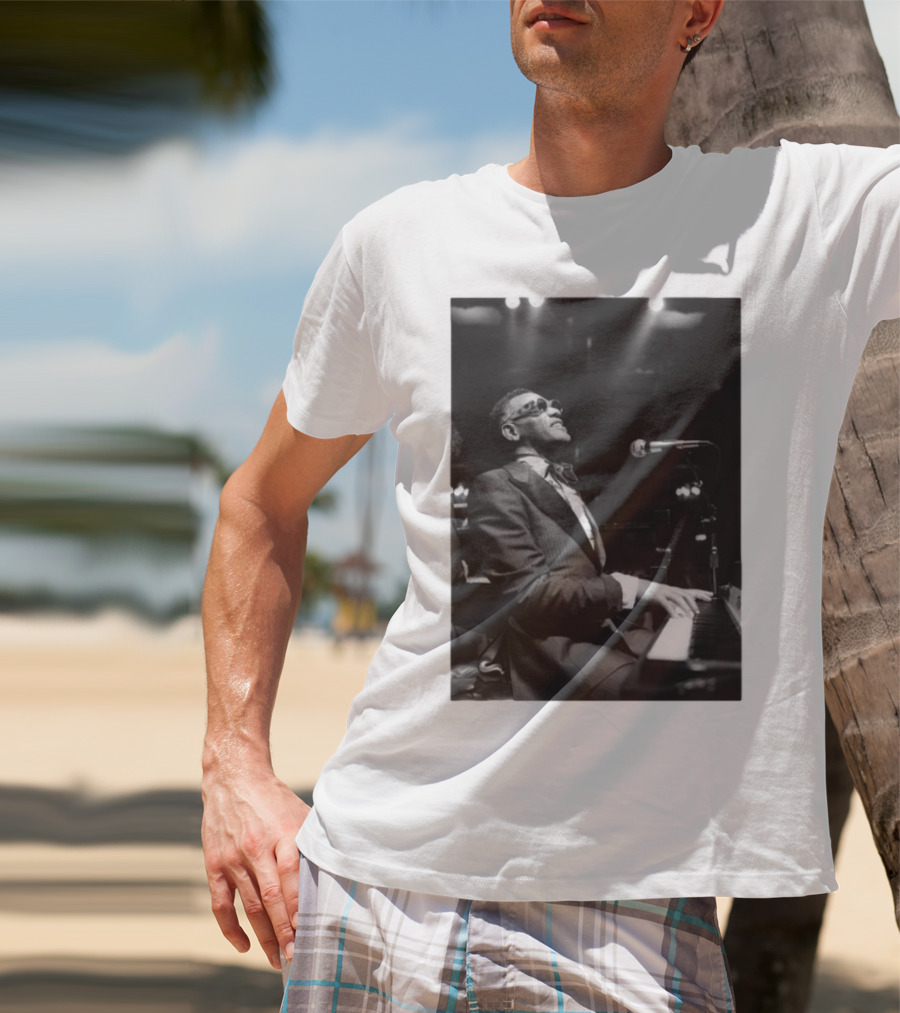Ray Charles Live On Stage At The Piano In Black And White T-Shirt