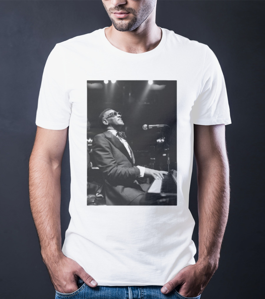 Ray Charles Live On Stage At The Piano In Black And White T-Shirt