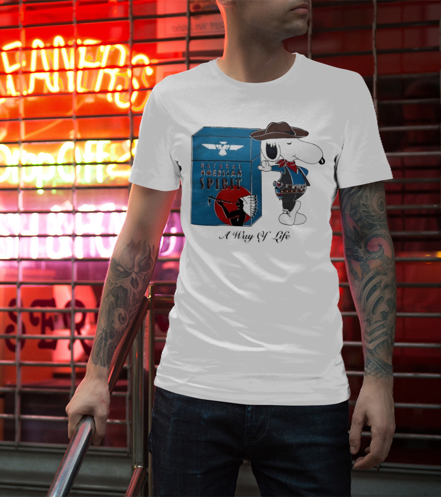 Snoopy Natural American Spirit A Way Of Life Cowboy Blue T-Shirt