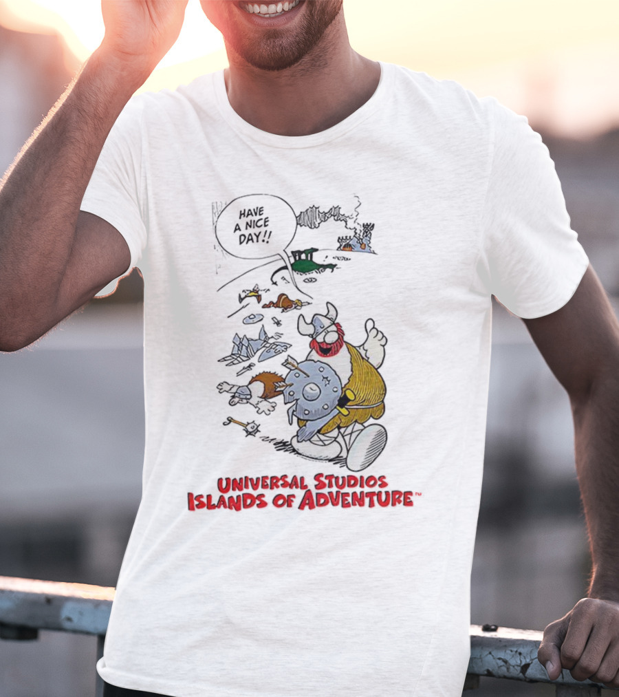 Universal Studios Islands Of Adventure Viking Have A Nice Day Vintage Cartoon T-Shirt