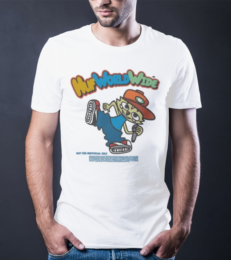 HUF Worldwide Chop Kick Block Character With Red Hat And Microphone T-Shirt