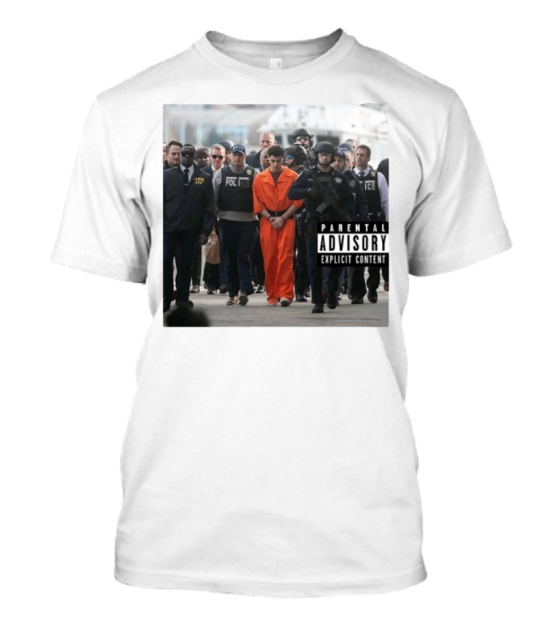 Luigi Mangione Helicopter Arrival With Police Explicit Content T-Shirt