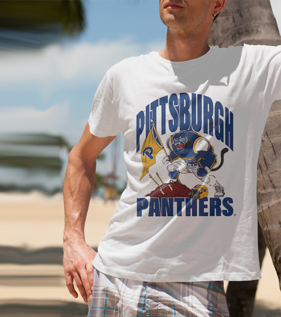 Pittsburgh Panthers Pitt Mascot Planting Flag Football Helmet T-Shirt