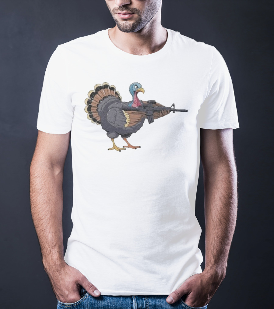 Triggered Turkey With Rifle Weapon T-Shirt