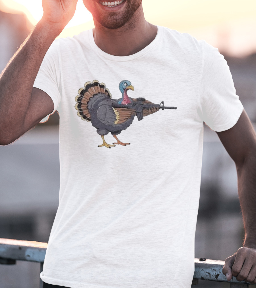 Triggered Turkey With Rifle Weapon T-Shirt