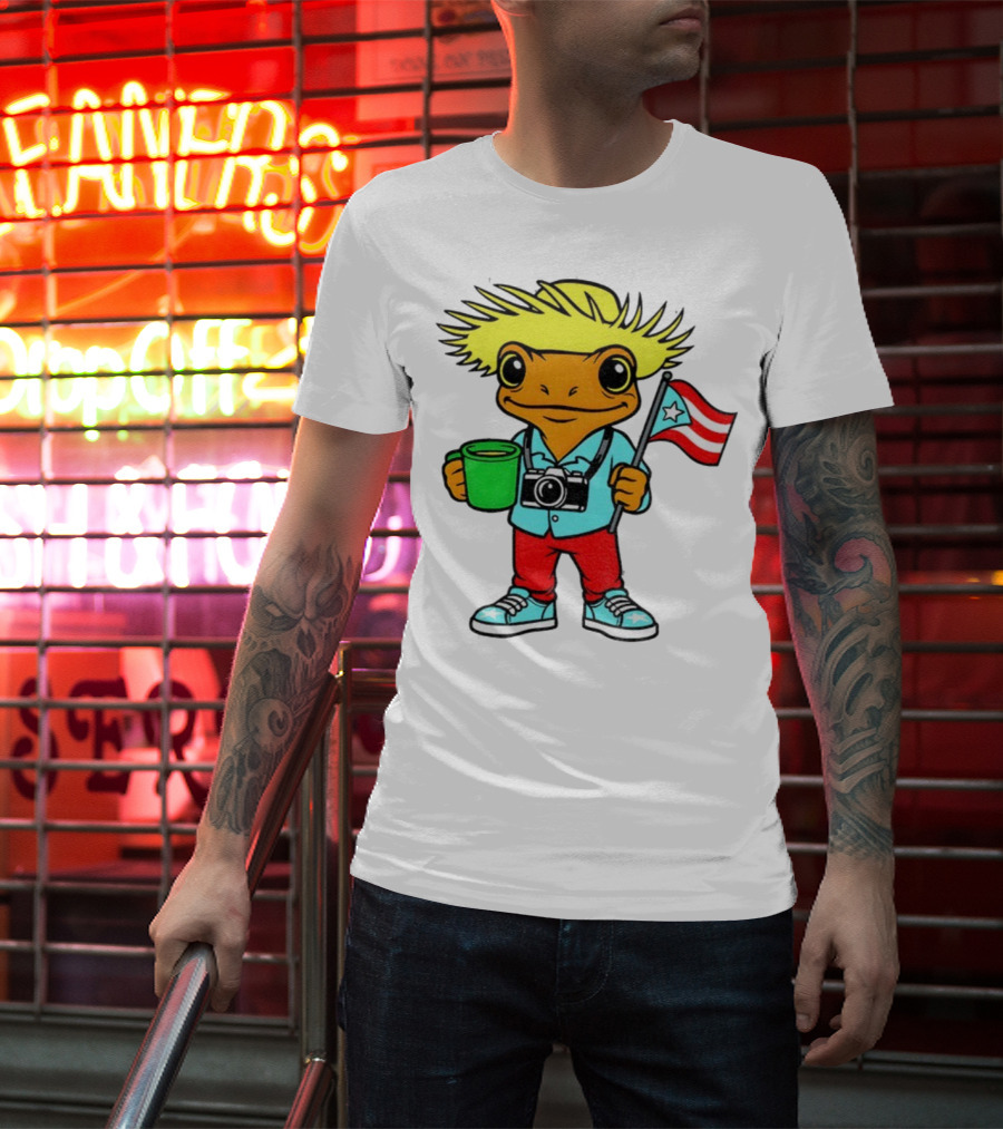 Bad Bunny Puerto Rico Super Bowl 2025 Coquí Character With Flag And Camera T-Shirt