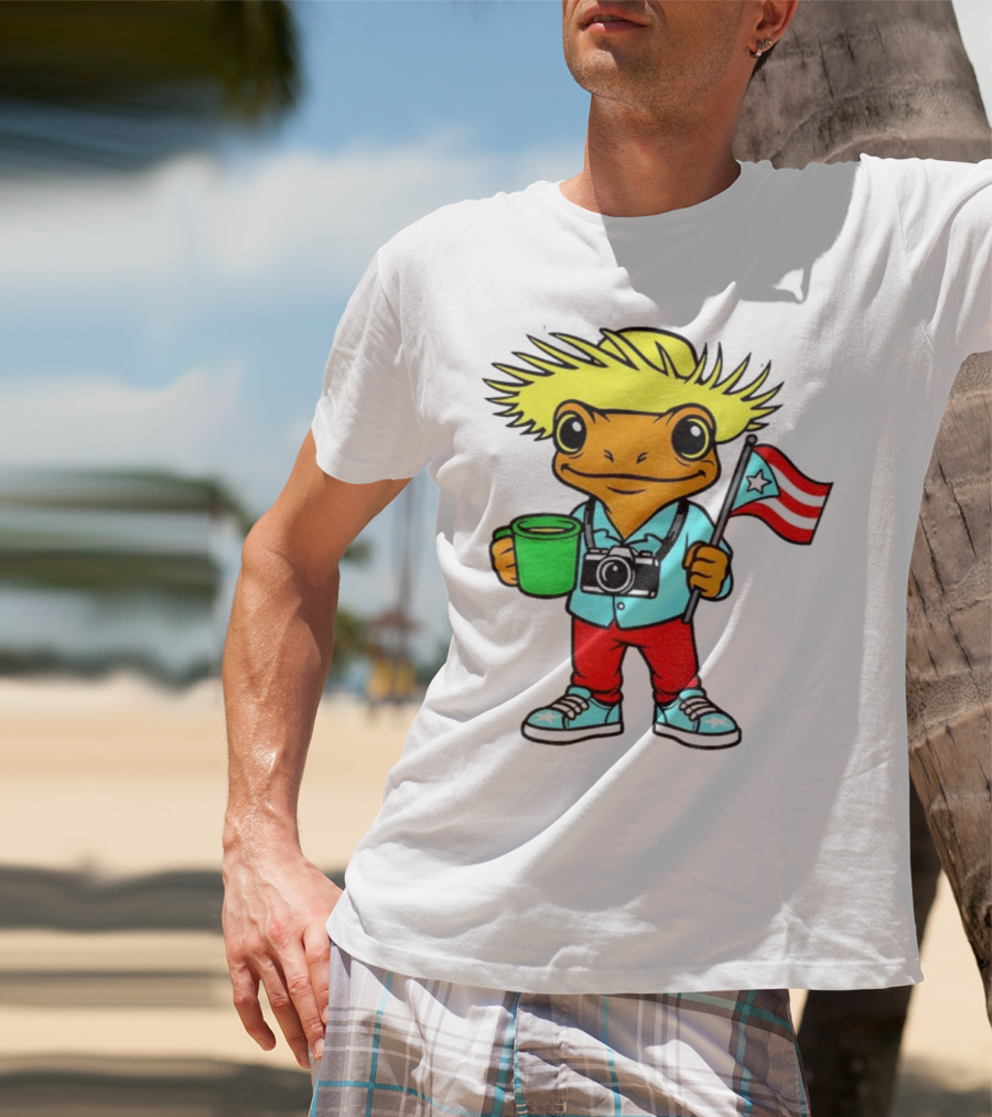 Bad Bunny Puerto Rico Super Bowl 2025 Coquí Character With Flag And Camera T-Shirt