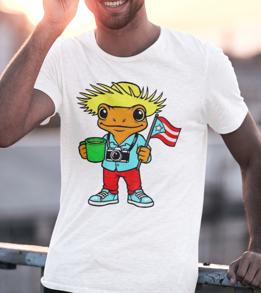 Bad Bunny Puerto Rico Super Bowl 2025 Coquí Character With Flag And Camera T-Shirt