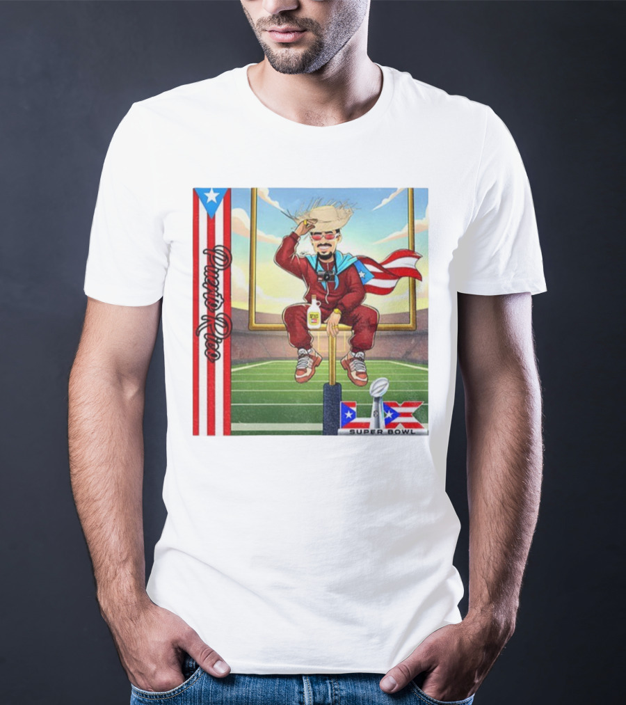 Bad Bunny Boricua Pride NFL Super Bowl LIX Football T-Shirt