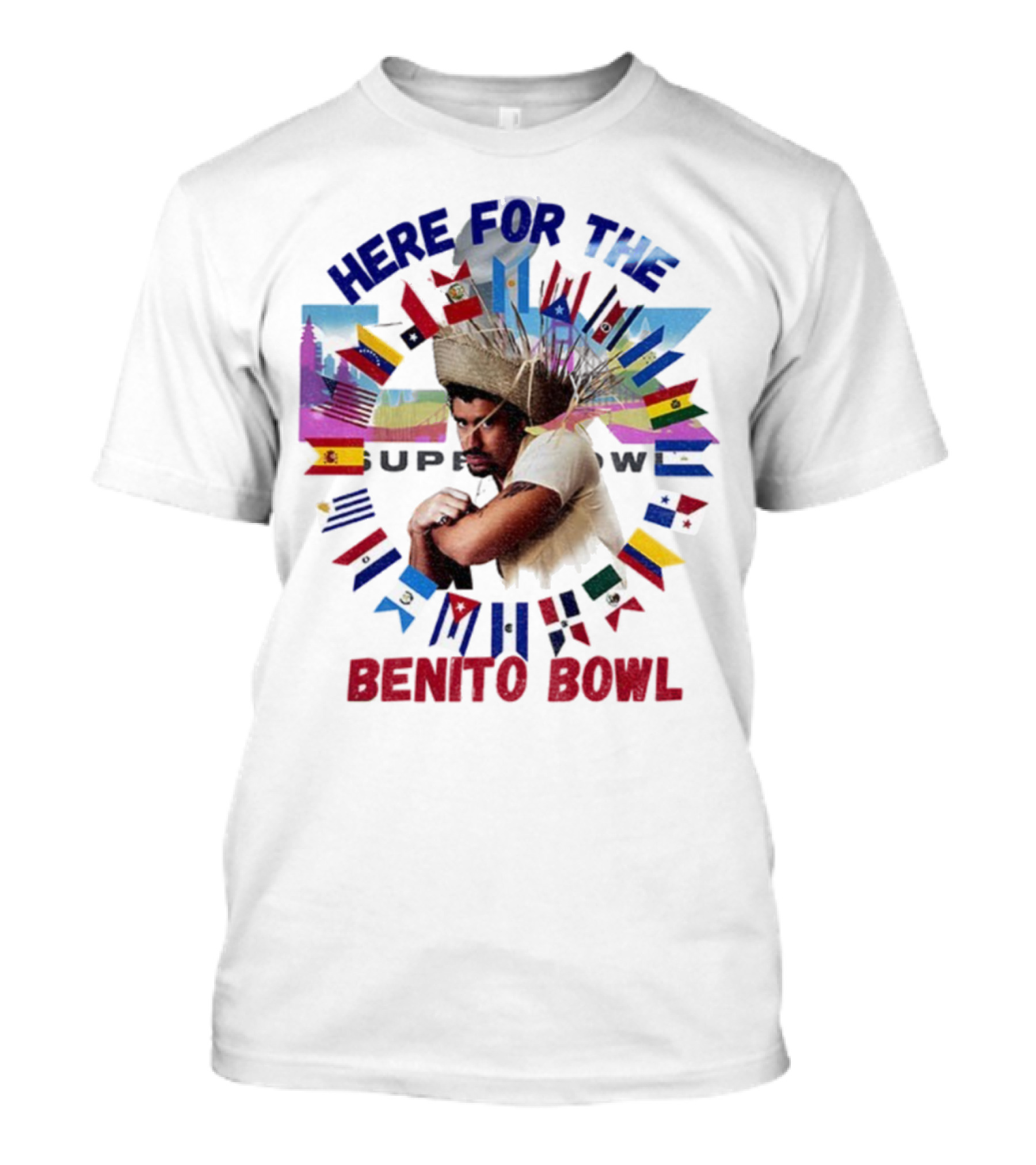 Here For The Benito Bowl Super Bowl Flag Circle T-Shirt