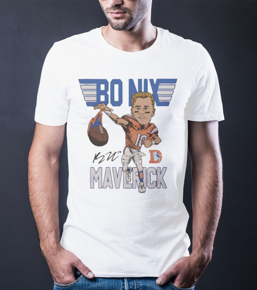 Bo Nix Maverick Broncos Signature Football Player Illustration T-Shirt