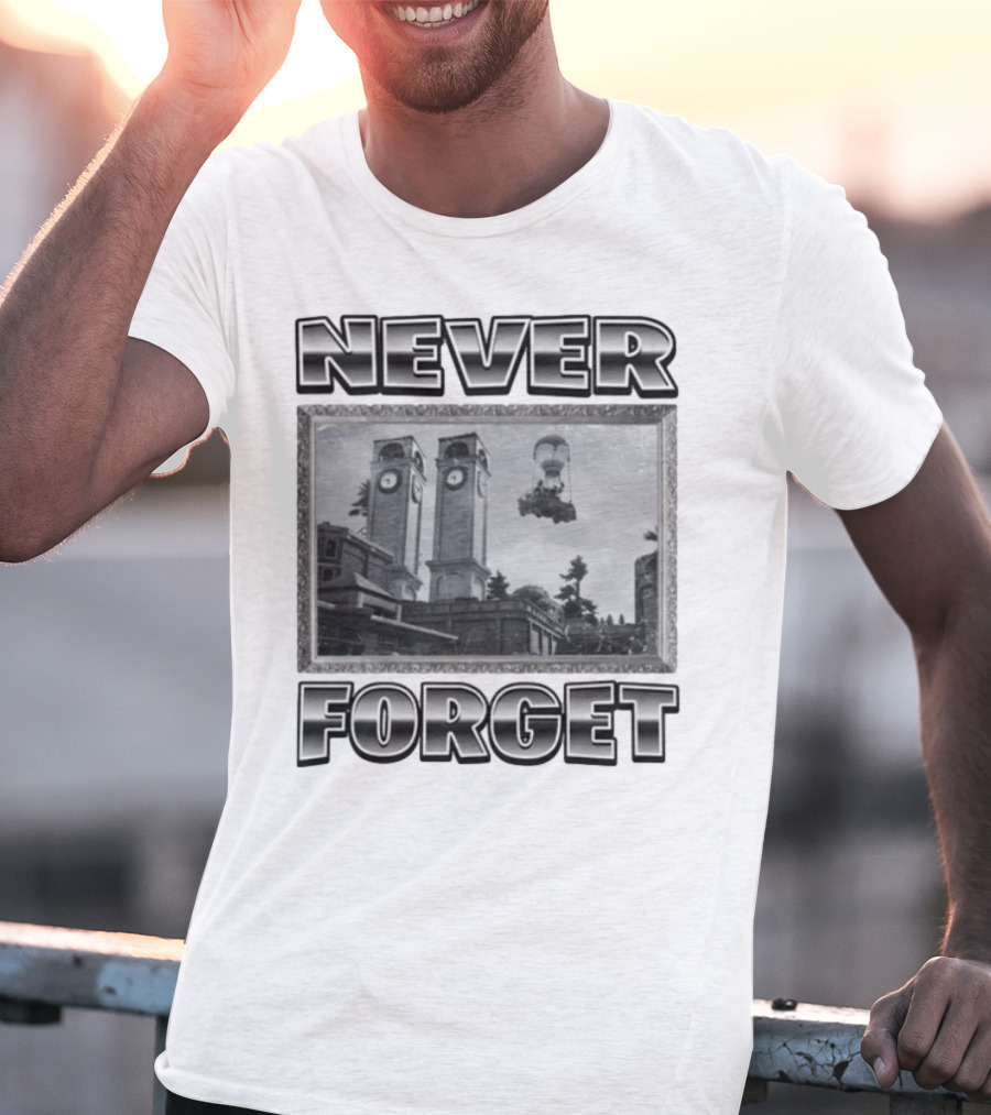 Never Forget Tower Balloon Flight Vintage Photo T-Shirt