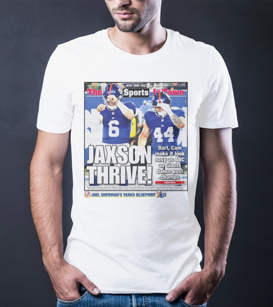 New York Post Jaxson Dart Cam Skattebo Giants Thrive Edition T-Shirt