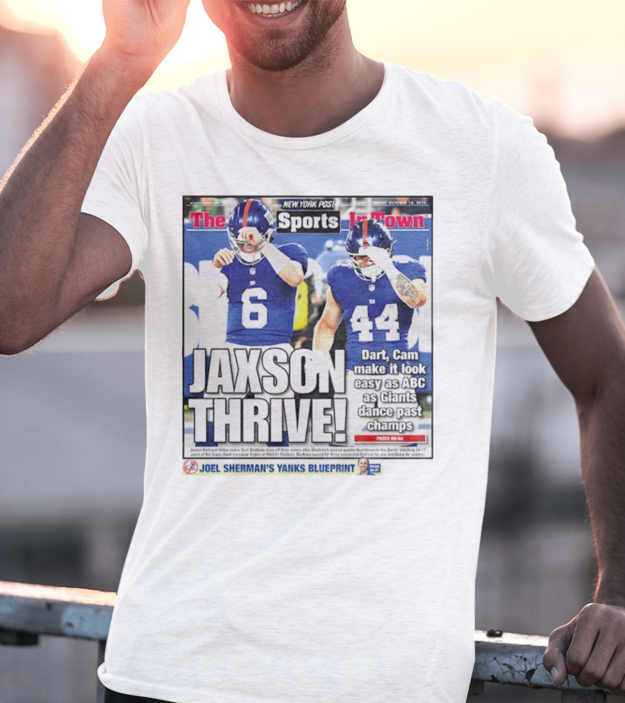 New York Post Jaxson Dart Cam Skattebo Giants Thrive Edition T-Shirt