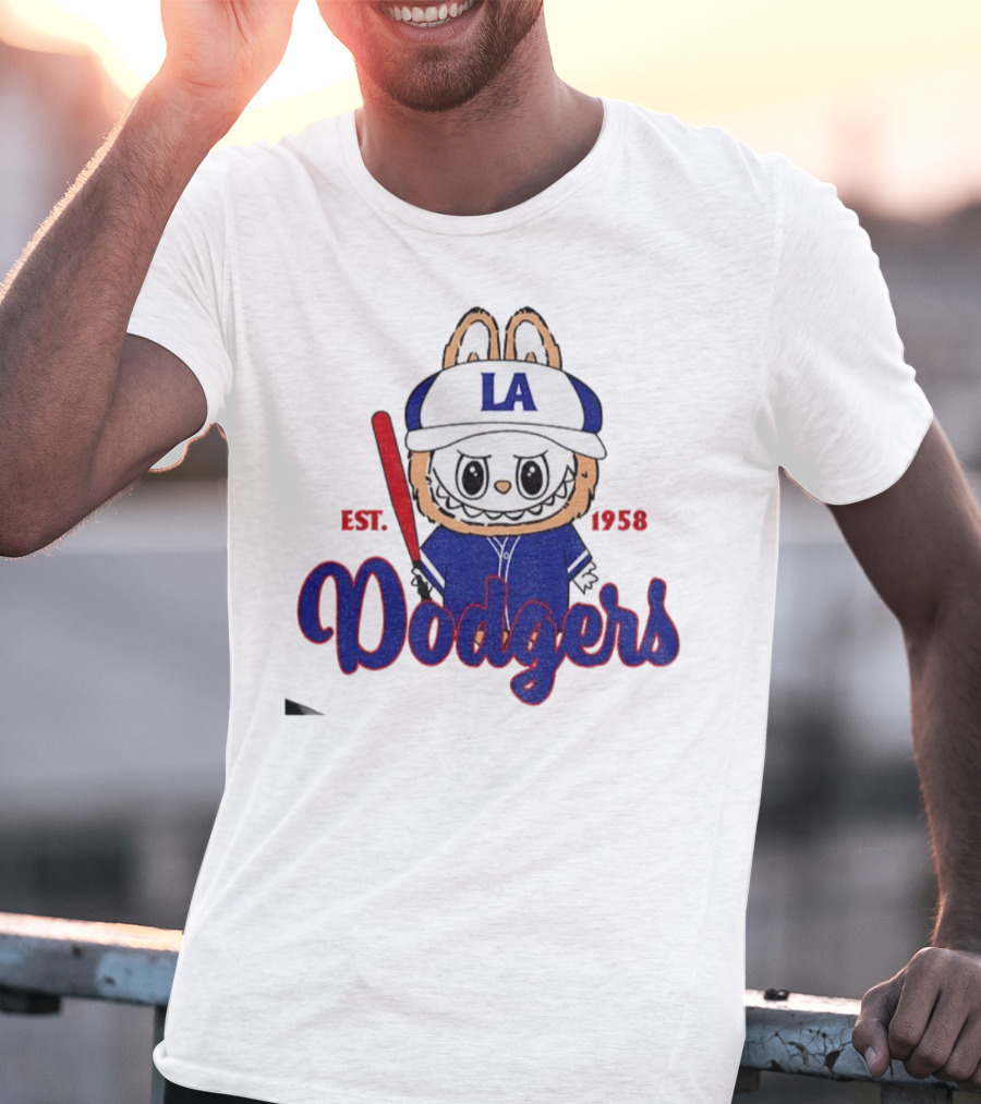 Cute Monster Labubu Los Angeles Dodgers Est 1958 Baseball MLB T-Shirt
