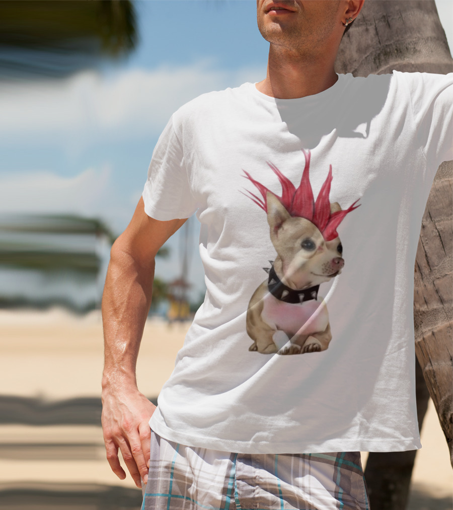 Alt Pup Punk Chihuahua Mohawk Spiked Collar T-Shirt