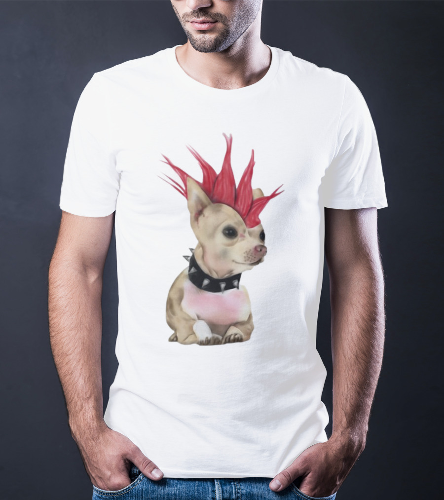 Alt Pup Punk Chihuahua Mohawk Spiked Collar T-Shirt