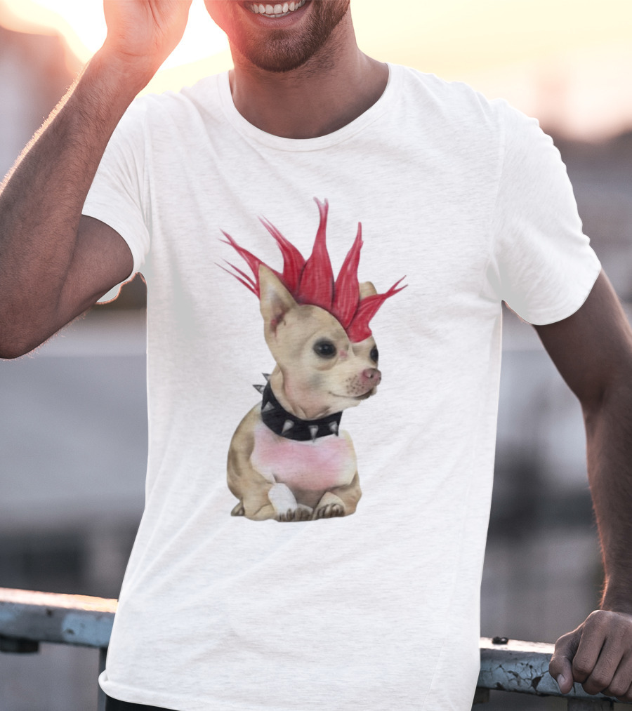 Alt Pup Punk Chihuahua Mohawk Spiked Collar T-Shirt