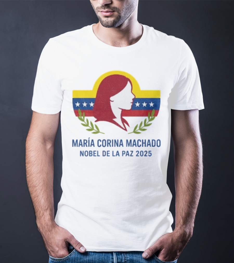 María Corina Machado Nobel De La Paz 2025 Venezuelan Flag Laurels T-Shirt