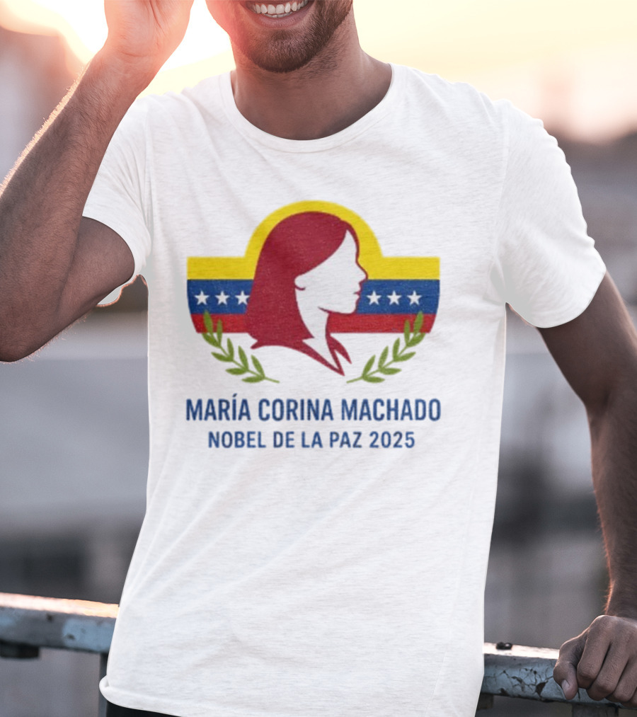 María Corina Machado Nobel De La Paz 2025 Venezuelan Flag Laurels T-Shirt