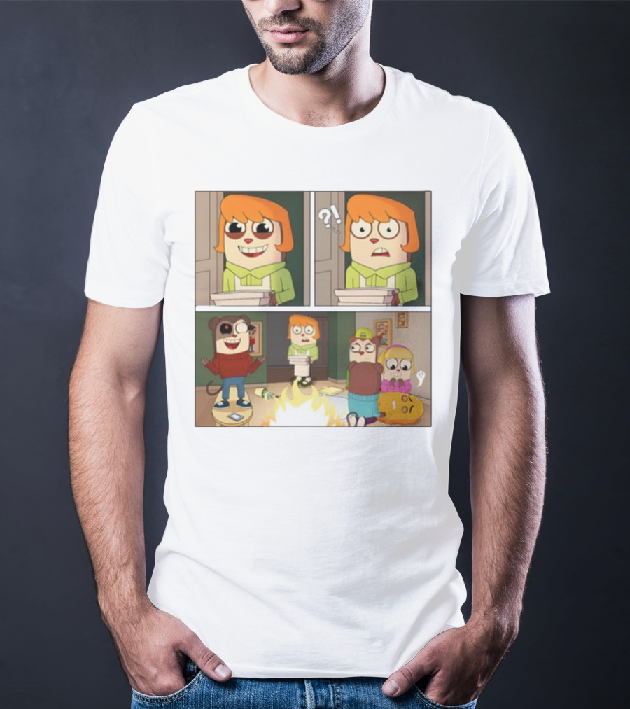 Maxdesignpro Cartoon Pizza Delivery Surprise Comic Strip T-Shirt