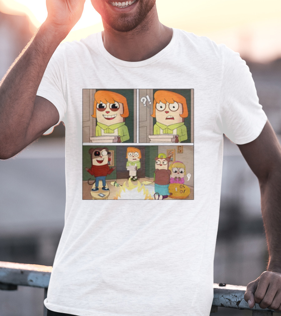 Maxdesignpro Cartoon Pizza Delivery Surprise Comic Strip T-Shirt