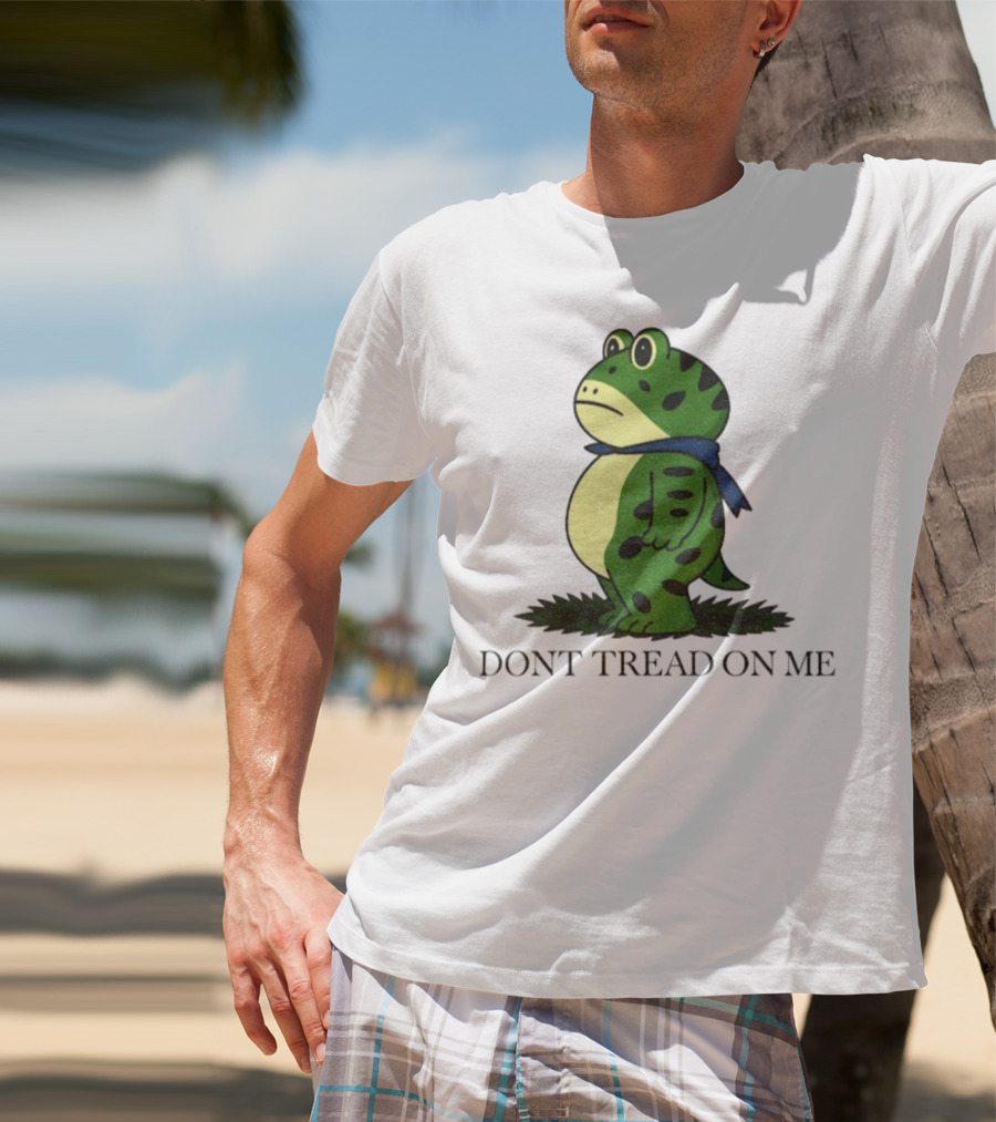 Portland Frog Don't Tread On Me Funny Protest Comic Style Green Frog With Blue Scarf T-Shirt