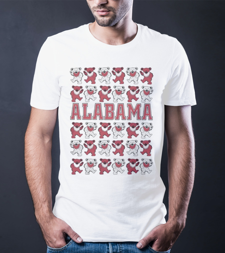 Alabama Crimson Tide Grateful Dead Bears Pattern T-Shirt