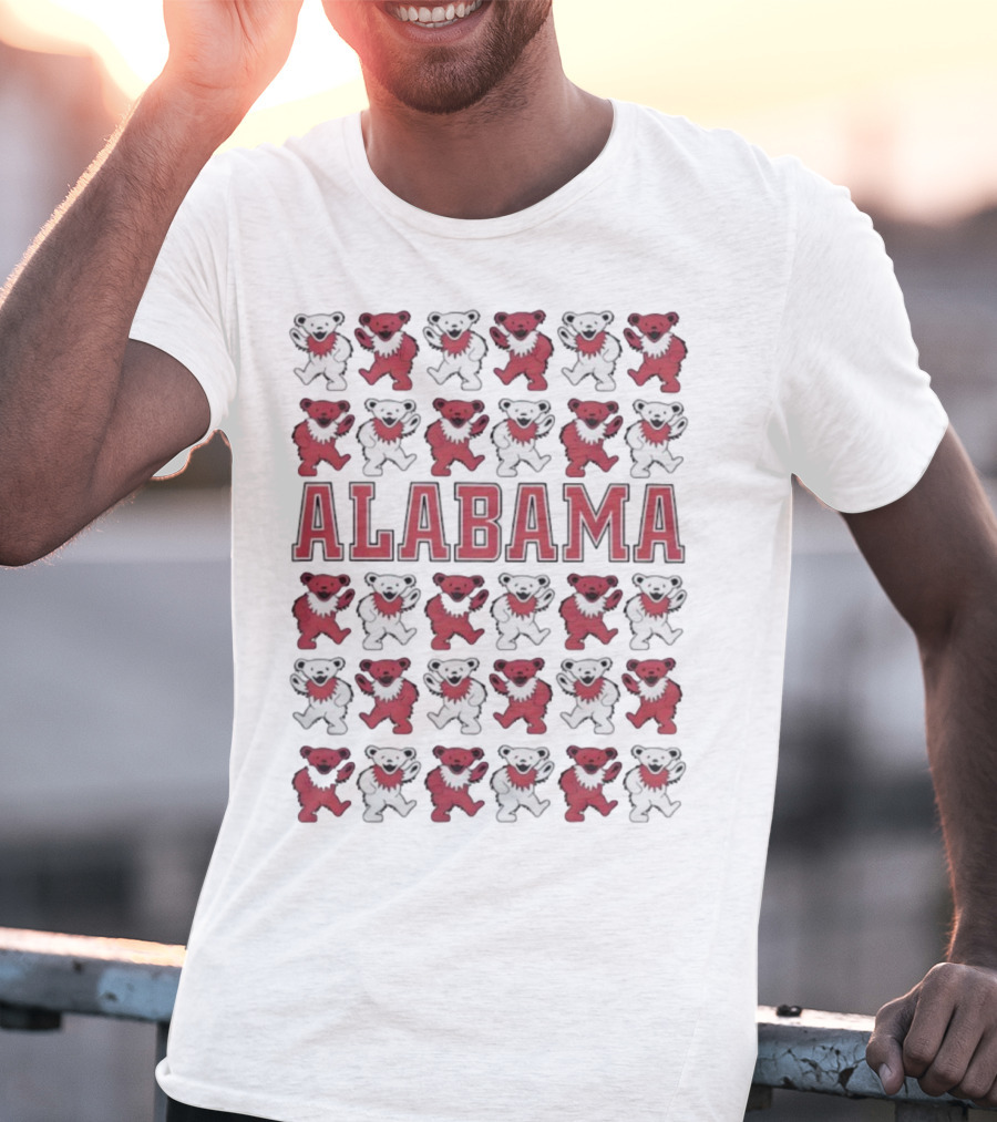 Alabama Crimson Tide Grateful Dead Bears Pattern T-Shirt
