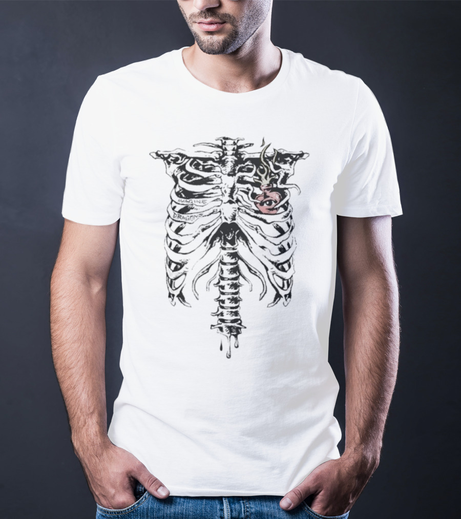 Feel It In My Bones Skeleton Ribcage Flaming Heart T-Shirt