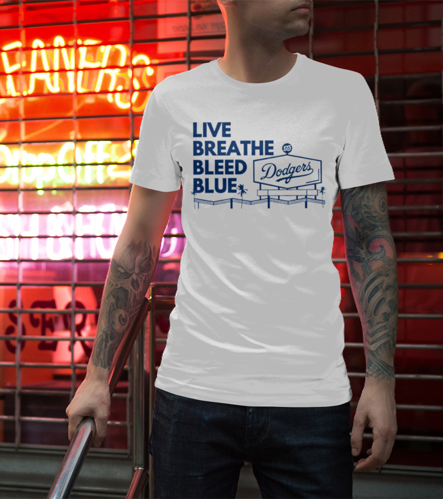 Live Breathe Bleed Blue Dodgers Logo Palm Trees T-Shirt