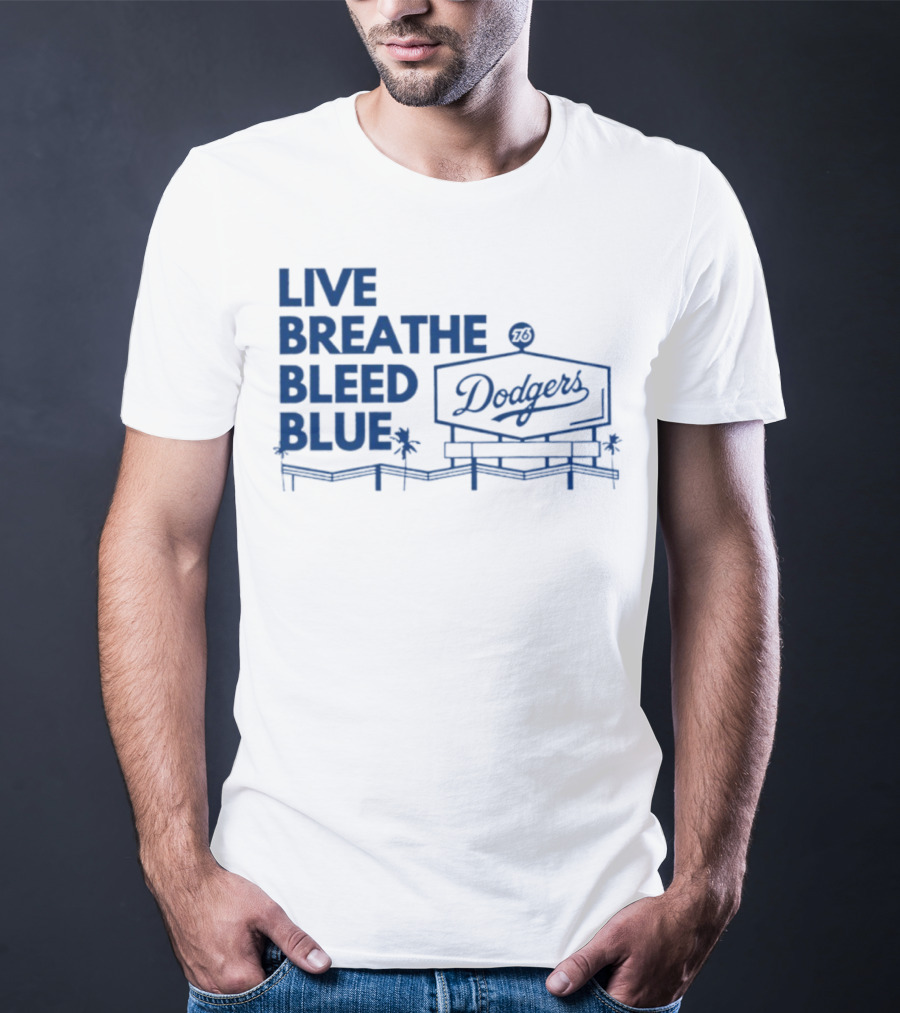 Live Breathe Bleed Blue Dodgers Logo Palm Trees T-Shirt