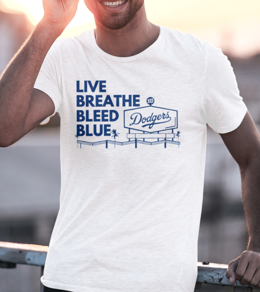 Live Breathe Bleed Blue Dodgers Logo Palm Trees T-Shirt