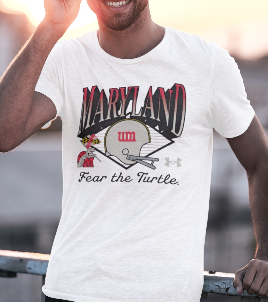 Maryland Terrapins Fear The Turtle UM Football Helmet And Under Armour Logo T-Shirt