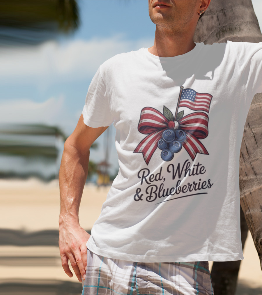 Red White Blueberries American Flag Bow T-Shirt